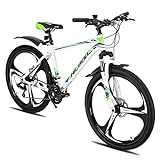 Hiland Mountainbike MTB 26 Zoll mit 432mm Aluminiumrahmen Scheibenbremse Federgabel 3 Speichenräder Jugendliche Herr Damen Jungs Fahrrad Weiß