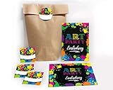 JuNa-Experten 12 Einladungskarten Kindergeburtstag Art-Party Basteln incl. 12 Umschläge, 12 Tüten/natur, 12 Aufkleber