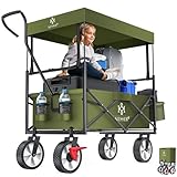 KESSER® Bollerwagen faltbar mit Dach Handwagen Transportkarre Gerätewagen klappbar mit 360° drehbare Vorder-Räder, Vorderrad-Bremse & Vollgummi-Reifen inkl. XXL Außen-Tasche, 2 Netztaschen & Abdeckung