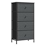 SONGMICS Kommode, Aufbewahrungsschrank, Schubladenschrank, Wäschekommode mit 4 Stoffschubladen, Metallrahmen, für Schlafzimmer, ebenholzschwarz-tintenschwarz LTS114B01