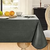 FIBORIA Wachstischdecke Tischdecke 140x180 Wachstuch Anthrazit Abwaschbar PVC Wasserdicht Leinenoptik Tischdecken Gartentisch Wetterfest für Frühling,Weihnachten,Outdoor,Garten,Hochzeit,Grill,Party