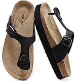 Plateau Zehentrenner Damen – Bequeme Kork Fußbett Sandalen mit Verstellbarer Schnalle, Rutschfeste Sommer Schlappen & Stylische Flip Flops für Frauen