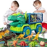 TEMI Dinosaurier-LKW-Spielzeug für Kinder von 3 bis 5 Jahren, Tyrannosaurus-Transport-Autotransporter mit 8 Dino-Figuren, Aktivitäts-Spielmatte, Fang-Dinosaurier-Spielset für Jungen und Mädchen