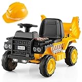 COSTWAY 6V Kinder Elektroauto, Aufsitz Muldenkipper Mit Schutzhelm, Traktor Bis Zu 2,5km/h, Elektro LKW Für Kinder Ab 18 Monaten