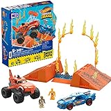 MEGA Hot Wheels Smash-und-Crash - Tiger Shark Crash Wettkampf im Monster Truck Bauset, 226 Teile, Tigerstreifen-Lackierung, Rampe, Feuerring, für Kinder ab 5 Jahren, HKF88