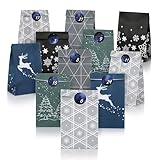 Nordstern Adventskalender zum Befüllen - DIY Geschenktüten Set mit 24 Kraftpapiertüten und Zahlen Aufklebern - Weihnachtskalender für Kinder und Männer