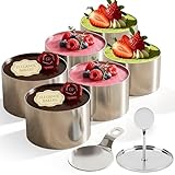 8-teiliges Dessertringe und Speiseringe Set - 6 Stück Edelstahl Dessertringe 8cm mit Drücker und Basis, Runde Servierringe, Profi Tortenring Klein für Backen, Dessert, Kuchen