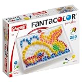 Quercetti Fanta Color Portable Spielzeug ab 4 Jahre, Kreatives Montessori Spielzeug mit 280 Steckern für Kinder Mosaik Basteln Reisespiele
