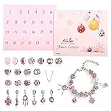 Naler 24-teilig Charms Adventskalender Rosa Schmuck Anhänger Glasperlen mit Ketten und Armband für Weihnachten