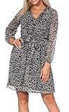 ONLY Mini Blusen Kleid Langarm Mesh Tunika Print Dress Oberschenkellang mit Geknöpftem V-Neck ONLCERA, Farben:Braun,Größe Damen:XS