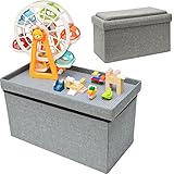 DuneDesign Kinder Aufbewahrungsbox mit Bauplatte im Deckel - 53x27x30 Sitzbank - Baustein Spieltisch Kompatibel mit Lego