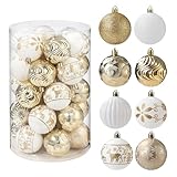 34 Stück Weihnachtskugeln,Christbaumkugeln Kunststoff Christbaumschmuck,Weihnachtsbaumschmuck Mit Schlüsselband,Rentier Gemaltes Set Balldekoration,Für Weihnachtsbaumschmuck (Weißgold)