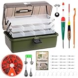 Zite Fishing Angelkoffer inkl. Zubehör Angelset | Grundausstattung mit Posen, Blei-Gewichten, Haken, Schrotblei, Knicklichter & Mehr - Ausrüstung im Koffer Befüllt | Angelkasten 3 Ausziehbare Laden