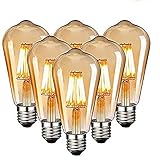 Edison Vintage Glühbirne, Edison LED Lampe Warmweiß E27 4W Retro Glühbirne Vintage Antike Glühbirne Ideal für Nostalgie und Retro Beleuchtung im Familie Hotel Bar usw - 6 Stück