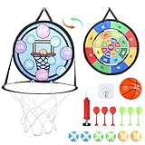 DBREAKS Dartscheibe Kinder mit Basketballkorb, 37cm Spielzeug Doppelseitige Dartscheibe, Faltbares Indoor und Outdoor Wurfspie, Doppelseitige Klettball Dartscheibe für Zimmer, Kinder Geschenke