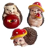 3 PCS Kunstharz Igeln mit Apfel Pilze,Garten Igel Deko,Herbstdeko Gartendeko für Draußen Igel Gartenfigur Dekofigur Lustige Igel Deko aus Polyresin für Haus & Garten Geschenk Erntedank Fall Decor (L)