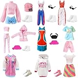 24 Stück Puppen Kleidung und Zubehör, Enthält 1 Trainingsanzug, 3 Kurzarm-Sets, 1 Tank-Top-Set, 10 Schuhe, 8 Accessoires Zufälliger Stil für 11.5 Zoll Mädchen Puppen