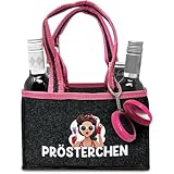 Longfair Witzige Frauenhandtasche inkl. Spiegel - Tragetasche aus Filz für 6 Flaschen-Dosen - Sekt, Wein, Hugo - JGA, Geburtstag
