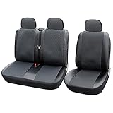 TOYOUN Sitzbezüge Auto für Transporter Vordersitze 2+1 Universal Schonbezüge Sitzschoner Auto für Fahrersitz + 2er Beifahrersitzbank Autositzbezüge Kunstleder Stoff Spleißen, Grau