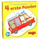HABA 4 erste Puzzles – Einsatzfahrzeuge ab 2 Jahren – Puzzle-Set mit Krankenwagen, Polizeiauto, Müllabfuhr & Feuerwehrauto – Förderung der Feinmotorik – 1306182001