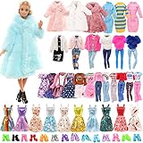 Miunana 28 Kleidung für 30 cm Puppen Puppenkleidung, 1 Mantel 1 Plüschoberteil Outfit 1 Pullover 1 Plüschjacke Set 3 Fashion Kleider 3 Tops 3 Hosen 5 Minikleider 10 Schuhe für 11,5 Zoll Puppen