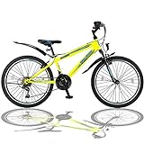 Talson 24 Zoll Mountainbike Fahrrad mit Gabelfederung & Beleuchtung 21-Gang Shimano FST Gelb