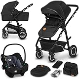 LIONELO BIANKA Kinderwagen 3 in 1 bis 22 kg Babywanne Autositz, Zusammenlegbar, Reise-System, Einstellung der Rückenlehne, Räder 360 Stoßdämpfer, Verdeck XXL