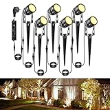 Greenclick Gartenbeleuchtung LED, 6 Set 1800LM 21 m Kabel Gartenbeleuchtung mit Strom, IP65 wasserdicht Gartenleuchte mit Erdspieß, Gartenstrahler Warmweiß COB Gartenlampe für Außen Rasen Weg Teich