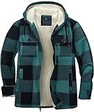 SwissWell Herren Hemdjacke Verdicken Kariertes mit Zipper Flanelljacke Plüschfutter Freizeit Gefüttert Holzfällerhemd Männer Winter Hemd Fleece Hoodie Winterjacke mit Brusttasche(Schwarz Grün, L)