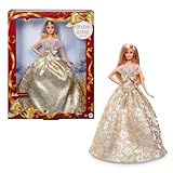 Barbie Signature Puppe, 2025 Holiday, Blonde Modepuppe mit Kleid in Silber und Gold, saisonale Sammlerpuppe in Einer Verpackung zum Ausstellen und mit Puppenständer, JBJ00
