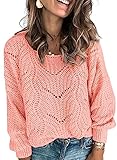 Dokotoo Damen Strickpullover Elegant Rundhals Pullover Herbst Winter Einfarbiger Pulli Oberteil Winterpullover, rosa, L