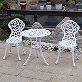 TangXiaoQi Gartenmöbel Set 3-teilig, Aluminium Casting Tavern Set, Weiß, 2 Stühle mit Ornament-Design und 1 Tisch, für Balkon und Terrasse (Blatt-weiß)