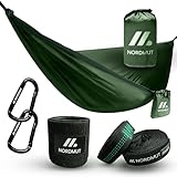 NORDMUT® Hängematte Outdoor 2 Personen 170x300cm [mit Befestigungs-Set] Camping Hängematte inkl. Baumschutz-Set - Hammock wetterfest für Outdoor, Camping und Garten - max. Belastbarkeit 300 kg
