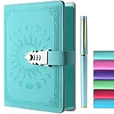 ZXHQ Tagebuch mit Schloss - A5 Notizbuch mit Stift Set, Nachfüllbares Leder Journal mit Buntem Seitenrand für Mädchen, Frauen, Männer und Jugendliche A5 Größe (21x15cm) Grasgrün