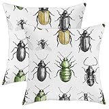 Insekten-Kissenbezüge, 2er-Set, schwarz-grüner Käfer, dekorative quadratische Heimdekoration, Kissenbezüge für Couch, Sofa, Bett, 40,6 x 40,6 cm
