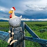 Huhn Gartendeko, Harz und Keramik Hahn Deko Ornament Handarbeit Gartenstatuen Dekorative Hen Yard Dekor Geschenk Animal Figurine Farmhouse Garden Stake für Haus Andenken (Gray)