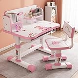 Kinder Tisch Stuhl Set, Kinderschreibtisch Höhenverstellbar,Schreibtisch Kinder Mädchen Mädchen & Jungs,Karikatur Kinder Schreibtisch, Kinderschreibtisch Mit Stuhl und Schublade (Rosa)