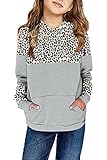 Saodimallsu Mädchen Casual Langarm Kapuzenpullover Kind Leopardenmuster Pullover Sport Oversized Sweatshirt mit Kapuze Grau 110