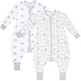 Mama Cheetah Toddler Schlafsack mit Füßen, Long Sleeve 0,5 TOG 2er-Pack Bio-Baumwolle Baby Schlafsack mit Beinen, Wearable Decke für Wanderer w / 2-Wege-Reißverschluss, Kleinkind Decke, 2T