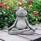 Yeomoo Meditation Yoga Frosch Figuren Gartendeko für Draußen,Zen Garten Frog Figur für Zimmer Schreibtisch Deko Lustige Geschenke für Frauen/Kinder/Mädchen Feengarten Home Dekoration Grau 13CM