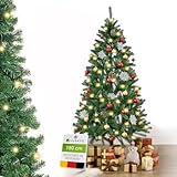 Juskys künstlicher Weihnachtsbaum 180 cm - Baum mit LED Beleuchtung & Ständer - Tannenbaum naturgetreu für drinnen - Christbaum künstlich, beleuchtet