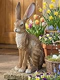 Arnusa Lebensgroße Hasenfigur XXL – Realistische Gartenfigur Hase (51 cm) – Wetterfeste Osterdeko für Garten & Terrasse – Naturgetreuer Feldhase aus Polyresin