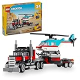 LEGO Creator 31146 3 in 1 Pritschenwagen mit Hubschrauber-Spielzeug, verwandelt sich vom Pritschenwagen Spielzeug zum Propellerflugzeug zu Hot Rod und SUV Auto-Spielzeug, Geschenkidee für Jungen und