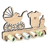 ParPix Geschenk zur Geburt Junge Mädchen, Holz Geschenke Geburt Junge, Geldgeschenke Verpackung zur Kinderwagen Ideen Geschenk für Kinder Geburtstag, Geschenk zur Geburt für Freunde, Familie, Kind