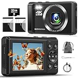 Digitalkamera, 4K 64MP Kompaktkamera Fotokamera mit 32GB Karte 16X Digitalzoom 2,4' großem Bildschirm Fotoapparat Digitalkamera für Kinder Einsteiger Teenager (Schwarz)