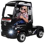 Actionbikes Motors Kinder Elektroauto Mercedes Benz Actros Truck LKW - Lizenziert - 4 x 45 Watt Motor - Allrad 6 Km/h - 2,4 Ghz Fernbedienung - 2 x 12 V 7 Ah - LED Leuchten - Kinderauto (Schwarz)