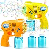 JOYIN 2 Seifenblasenpistole für Kinder mit Seifenblasenflüssigkeit (2 * 130 ml), seifenblasenmaschine für Party, Seifenblasen Pistole für Halloween, Indoor Outdoor Aktivitäten, Ostern(gelb+orange)
