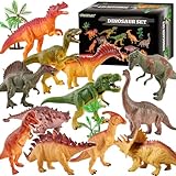 TOEY PLAY Groß Dinosaurier Set, 12 Stücke Kleine Dinosaurier Tiere Figuren Spielzeug, Dinosaurier Spinosaurus Tyrannosaurus Rex, Dino Spielzeug für Kinder ab 3 4 5 Jahren