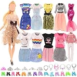 Miunana 27 Kleidung Schmuck Zubehör Kleider für Puppen = 5 Kleidung + 10 Schuhe + 6 Ketten + 6 Kronen für Puppen