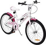 Actionbikes Kinderfahrrad Butterfly 20 Zoll - Kinder Fahrrad für Mädchen - Von 6-9 Jahren - V-Brake Bremse - Freilauf - Kettenschutz - Fahrräder - Laufrad - Kinderrad (Weiß/Pink)
